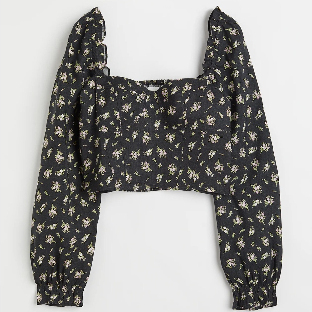 H&M floral linen-blend blouse